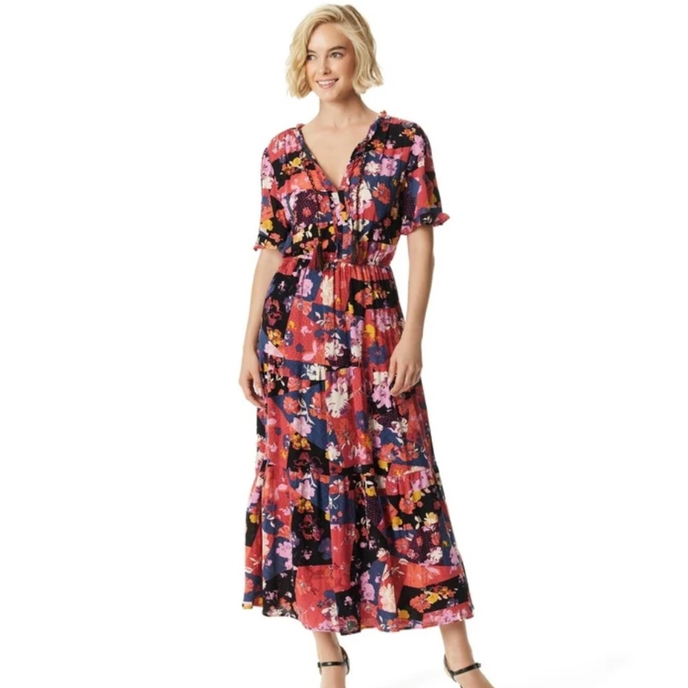 Jessica Simpson Dress Women 3X Black Pink Floral Maxi Boho Brunch Party NWT